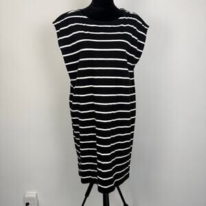 Eileen Fisher Striped Bateau Neck Black White Organic Cotton Knee Length Dress